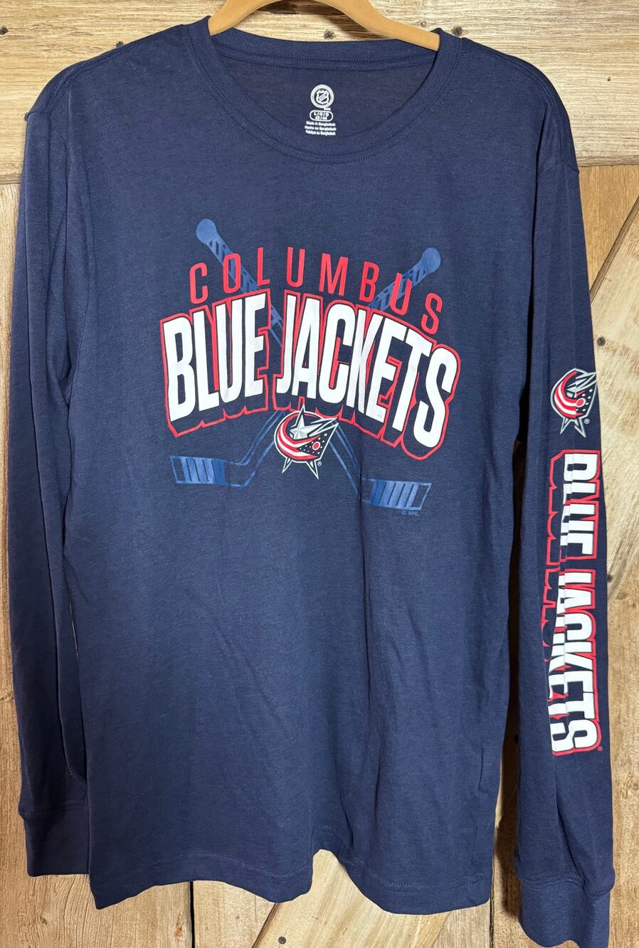 NHL Columbus Blue Jackets Fanatics Covert Long Sleeve T-Shirt Navy Size L 42/44